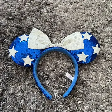 디즈니 머리띠 미니 파랑 스팽글 별 패턴 리본 포함