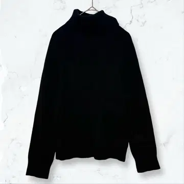 k0049 러그아웃 니트 블랙 M 터틀넥 무지 소매 장식 가을/겨울