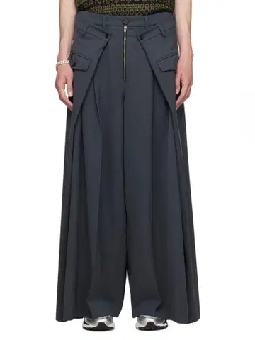 LU'U DAN 그레이 와이드 레그 팬츠 사이즈 44