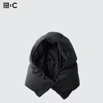 미사용 유니클로C 다운 나일론 후디드 넥워머 블랙