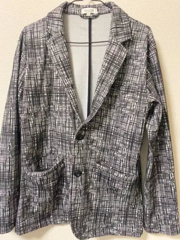 남성용 자켓 L 화이트 블랙 체크