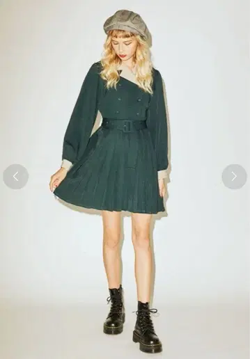 jouetie 더블 버튼 플리츠 미니 원피스 그린 원피스