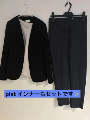 plst 블랙 노카라 자켓 팬츠 세트 S