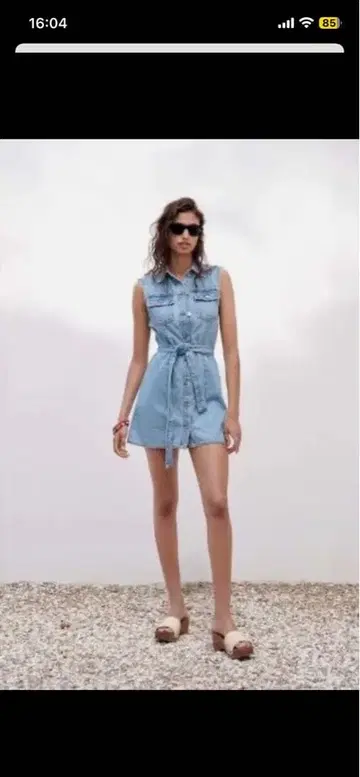 ZARA 슬리브리스 데님 원피스 라이트 블루
