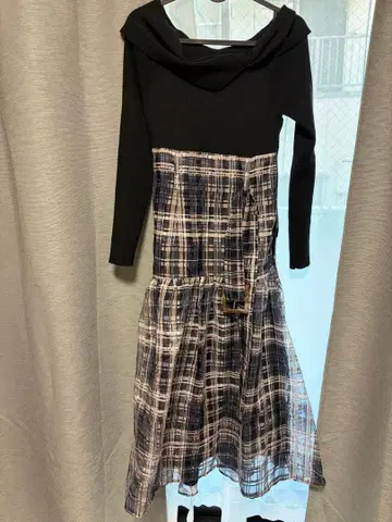 MERCURY DUO 오프숄더 체크 무늬 원피스