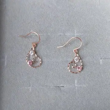 미사용 츠츠미 큐빅 지르코니아 링 귀걸이 K10 핑크 골드