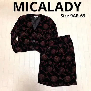MICALADY 레트로 셋업 벨로아 자켓 스커트 꽃무늬 자수