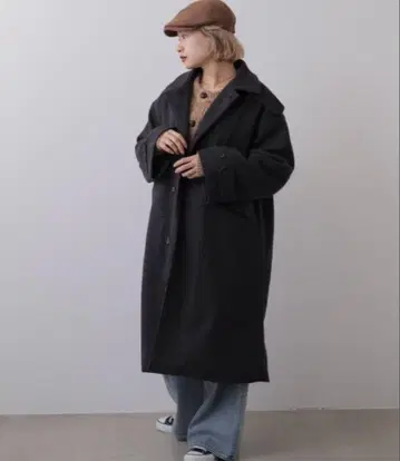 더블 네임 스탠드 카라 롱 코트 다크 그레이