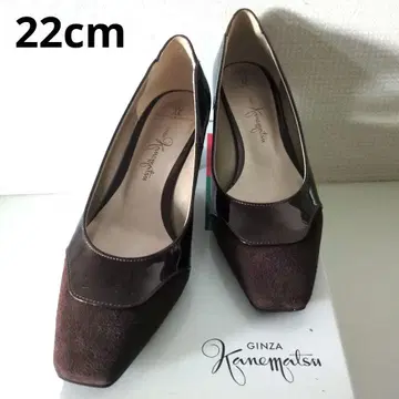 착용 1회 긴자 카네마츠 펌프스 22cm 브라운 콤비 스퀘어토