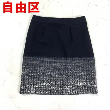 A4941 자유구 미디 스커트 타이트 울 안감 있음 블랙 그레이 38