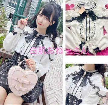 LIZLISA 오픈 숄더 프릴 레이스 블라우스 화이트 x 블랙