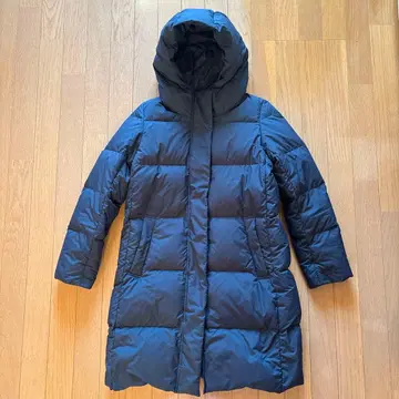 MUJI 네이비 후드 부착 롱 다운 자켓