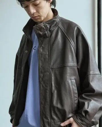 JOURNAL STANDARD 시어링 가죽 워시드 스탠드 블루종