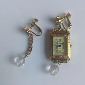 시계형 귀찌 골드 컬러 도금 크리스탈 비즈