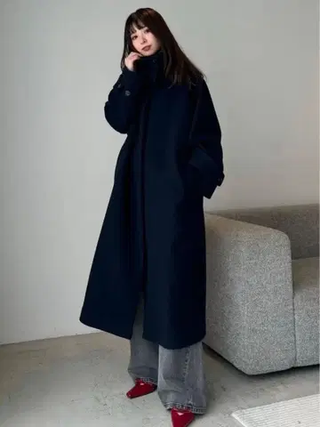 [ 완판 색상 ] FRAY I.D 울 리버 발마칸 코트 네이비 0 사이즈