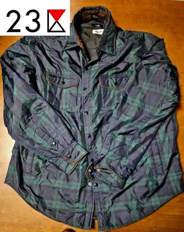 무료배송/컨디션 최상 DIALIGHT 네이비 그린 체크 충전솜 셔츠