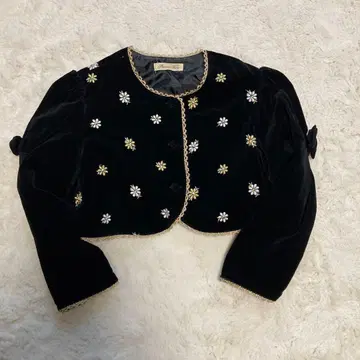 블랙 벨벳 꽃무늬 자수 가디건