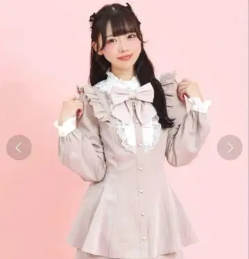 시크릿허니 액세서리 리본 레이스 프릴 셋업 핑크 긴팔