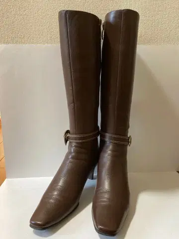 브라운 가죽 롱 부츠 NEORHYTHM