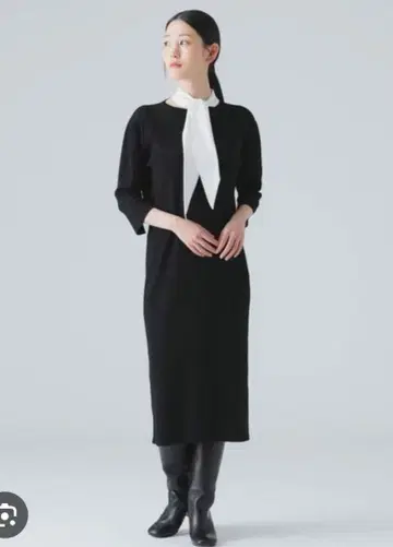 미사용 새상품 ROOM NO.8 BLACK 바이컬러 스카프 원피스