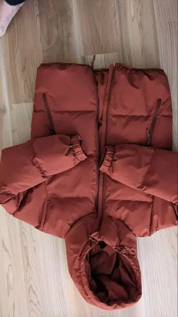 GU 오렌지 브라운 후드 부착 다운 자켓 새상품
