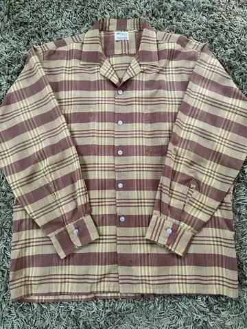 60's 빈티지 오픈 카라 체크 셔츠 박스 오픈 카라