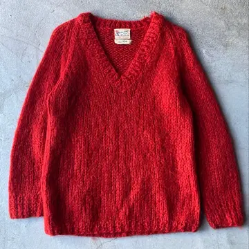 50s 모헤어 스웨터 이탈리아제 빨간색 V넥 M vintage