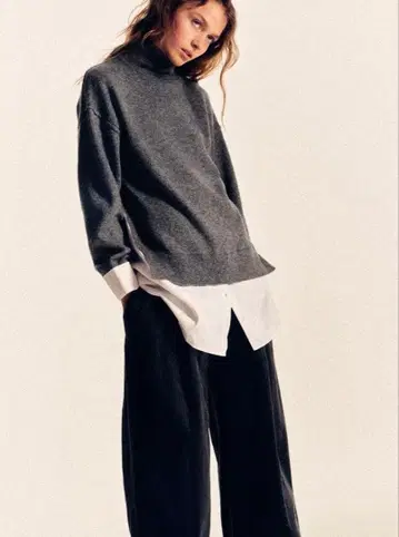 ZARA 콤비 포플린 니트 스웨터