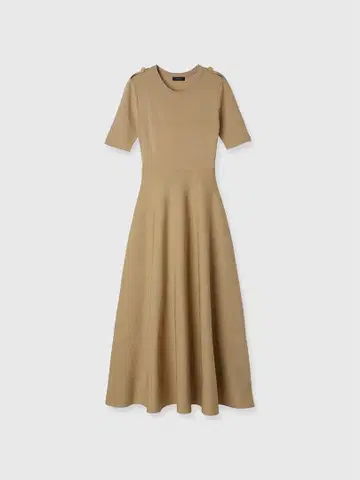 anuans 더블 페이스 니트 플레어 원피스 베이지