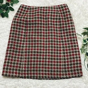 OFUON 트위드 스커트 빨간색 계열 체크 깔끔한
