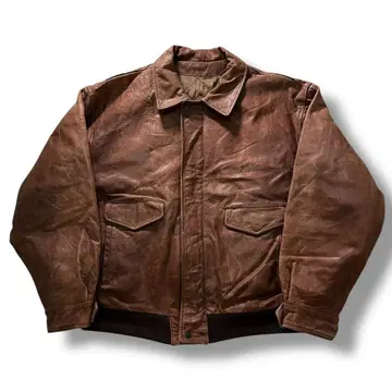 90s 유로 구제 의류 A-2 가죽 자켓 브라운 짧은 기장 와이드