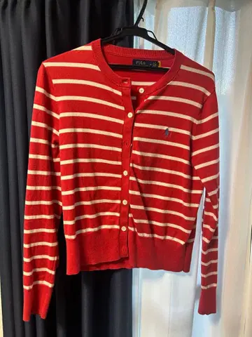 랄프 빨간색과 화이트 스트라이프 가디건
