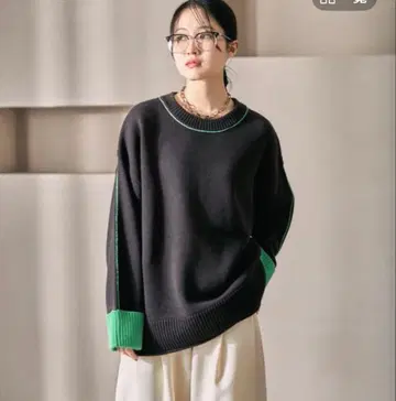 LEPSIM 5게이지 배색 로고 풀오버 완판 색상 차콜 미사용