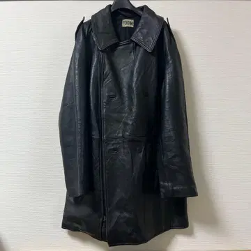 80s 프랑스군 실물 모터사이클 가죽 코트 라이더스 더블