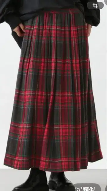 스튜디오 클립 빨간색과 블랙 체크 무늬 롱 플리츠 스커트 프리 사이즈