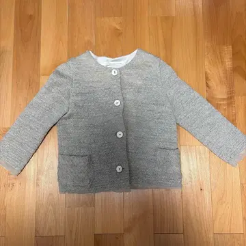 베이지 7부 소매 가디건 버튼 포함