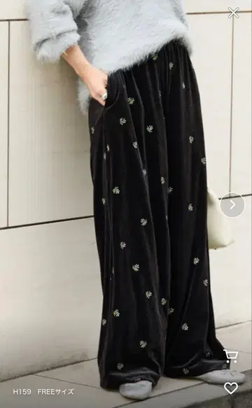 FREAK'S STORE 벨로아 꽃무늬 자수 이지 팬츠