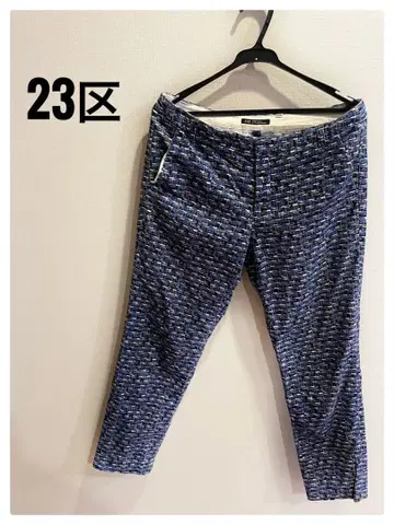 23구 트위드풍 와이드 팬츠 네이비 38 사이즈 깔끔한 오피스룩