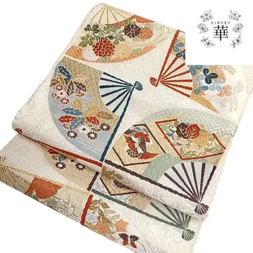 화려한 후쿠로 오비 당초 부채 문양 꽃무늬 고급