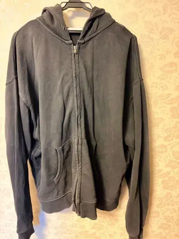 데미지 지퍼 후드티 블랙 구제 의류 L 남성용