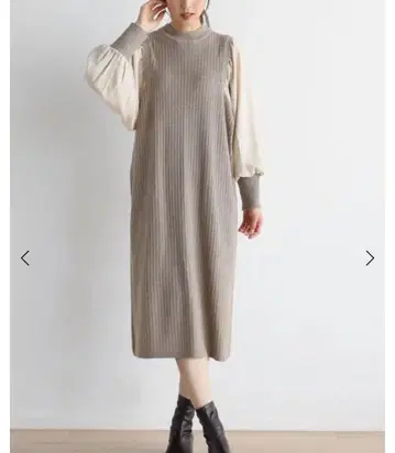 새상품 MEDOC 야마다야 볼륨 슬리브 리브 니트 원피스