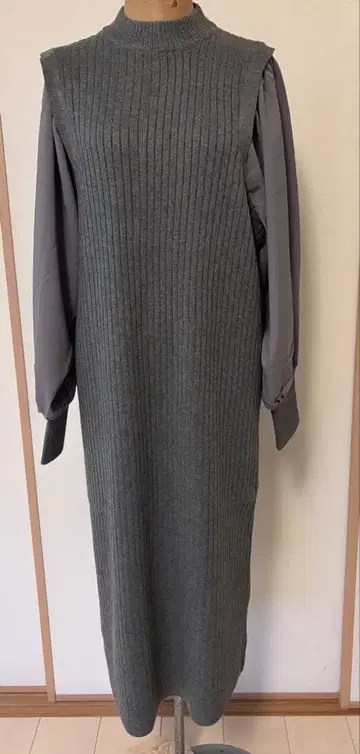 야마다야 MEDOCoriginal 이소재 절개 롱 원피스 멜란지 그레이