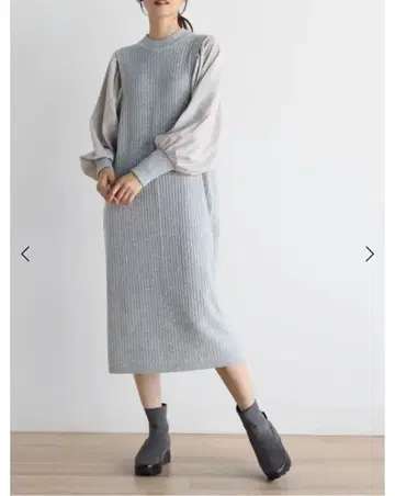 새상품 MEDOC 야마다야 볼륨 슬리브 리브 니트 원피스