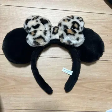 미키 귀 머리띠 레오파드 무늬 리본