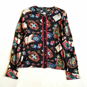 JaneMarple 올드 라이브러리 패턴 가디건 울 일본제