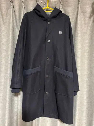 [cube sugar] 후드 부착 네이비 울 코트