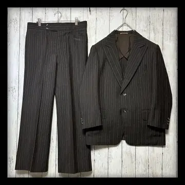 [ 빈티지 수트 셋업 ] 브라운 계열 스트라이프 백 오픈 싱글 M