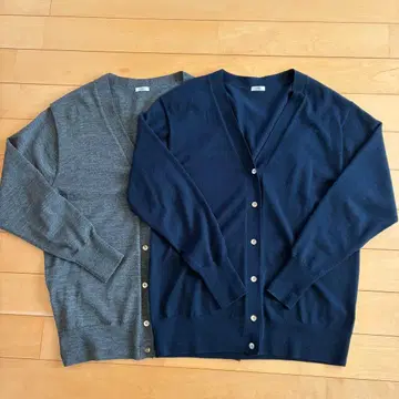 이에나 ALBA V넥 가디건 2벌 세트 그레이, 네이비