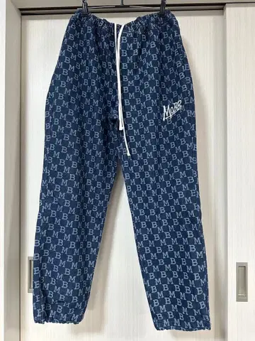 MOBB L 네이비 로고 패턴 무늬 롱 팬츠