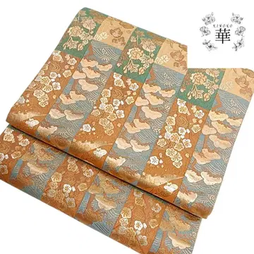 화 후쿠로 오비 줄무늬 꽃 소나무 금 그린 파랑